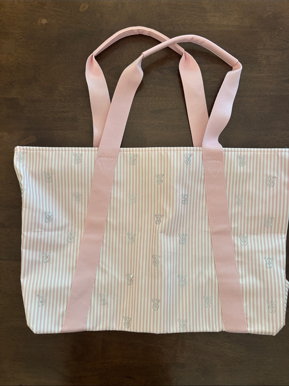 Victoria Secret Pink Striped Tote Bag with Rhinestones
